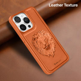 Vaku ® Apple iPhone 15 Pro Lion Embossed Luxury Designer Leather Protective Back Cover