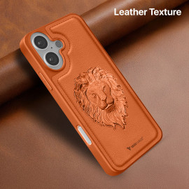 Vaku ® Apple iPhone 16 Lion Embossed Luxury Designer Leather Protective Back Cover