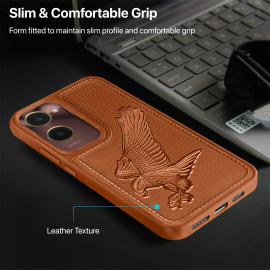 Vaku ® Vivo Y28s 5G Eagle Embossed Luxury Designer Leather Protective Back Cover
