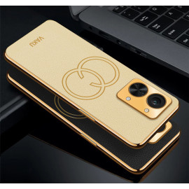Vaku ® OnePlus Nord 2T Skylar Leather Pattern Gold Electroplated Soft TPU Back Cover