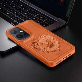 Vaku ® Vivo Y75 5G Lion Embossed Luxury Designer Leather Protective Back Cover
