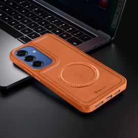 Vaku ® Samsung Galaxy S25 Maxtron Leather Stitched Magnetic Magsafe Non-Slip Grip Shockproof Back Cover