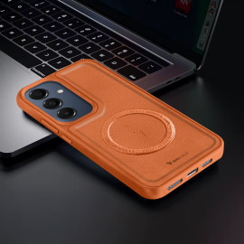 Vaku ® Samsung Galaxy A16 5G Maxtron Leather Stitched Magnetic Magsafe Non-Slip Grip Shockproof Back Cover