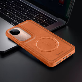 Vaku ® Vivo V40e 5G Maxtron Leather Stitched Magnetic Magsafe Non-Slip Grip Shockproof Back Cover