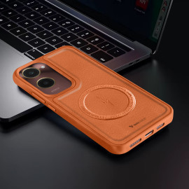 Vaku ® Vivo Y28s 5G Maxtron Leather Stitched Magnetic Magsafe Non-Slip Grip Shockproof Back Cover