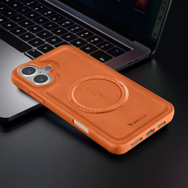 Vaku ® Apple iPhone 16 Plus Maxtron Leather Stitched Magnetic Magsafe Non-Slip Grip Shockproof Back Cover