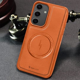 Vaku ® Samsung Galaxy S24 Maxtron Leather Stitched Magnetic Magsafe Non-Slip Grip Shockproof Back Cover