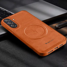 Vaku ® Samsung Galaxy F15 5G Maxtron Leather Stitched Magnetic Magsafe Non-Slip Grip Shockproof Back Cover