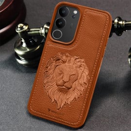 Vaku ® Vivo V29 5G Lion Embossed Luxury Designer Leather Protective Back Cover Case