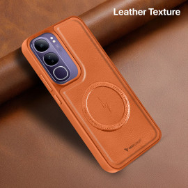 Vaku ® Vivo Y300 5G Maxtron Leather Stitched Magnetic Magsafe Non-Slip Grip Shockproof Back Cover