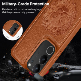 Vaku ® Vivo V29 Pro 5G Lion Embossed Luxury Designer Leather Protective Back Cover Case