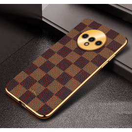 Vaku ® OnePlus 7T Cheron Series Leather Stitched Gold Electroplated Soft TPU Back Cover