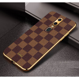 Vaku ® Oppo F11 Cheron Series Leather Stitched Gold Electroplated Soft TPU Back Cover