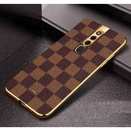Vaku ® Oppo F11 Pro Cheron Series Leather Stitched Gold Electroplated Soft TPU Back Cover