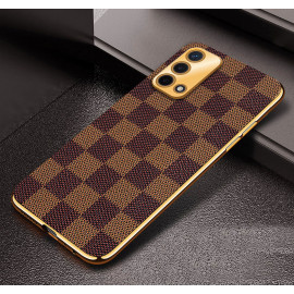 Vaku ® Oppo F19s Cheron Series Leather Stitched Gold Electroplated Soft TPU Back Cover