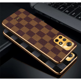 Vaku ® Redmi Note 11T 5G Cheron Series Leather Stitched Gold Electroplated Soft TPU Back Cover
