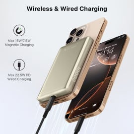 Vaku ® Desert Titanium 10000mAh Magnetic Wireless Power Bank 15W Wireless Charging (Input & Output) Lithium Polymer Battery