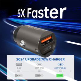 DR VAKU® ARCSHIFT 70W Car Charger Fast Charging Dual Port Type C PD 40W + 30W QC 3.0 USB Car Mobile Laptop Adapter for iPhone 16/15/14/13 etc., Samsung All Series, Tablets, & Android Smartphones