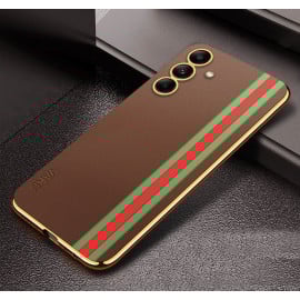 Vaku ® Samsung Galaxy S24 Plus Felix Line Leather Pattern Gold Electroplated Soft TPU Back Cover