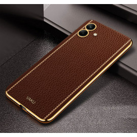 Vaku ® Samsung Galaxy A04e Luxemberg Series Leather Stitched Gold Electroplated Soft TPU Back Cover