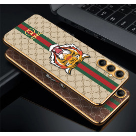 Vaku ® Samsung Galaxy A14 5G Lynx Leather Stitched Gold Electroplated Soft TPU Back Cover Case