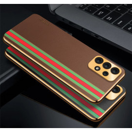 Vaku ® Samsung Galaxy A73 5G Felix Line Leather Stitched Gold Electroplated Soft TPU Back Cover