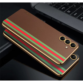 Vaku ® Samsung Galaxy M13 Felix Line Leather Stitched Gold Electroplated Soft TPU Back Cover