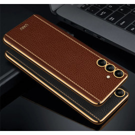Vaku ® Samsung Galaxy M13 Luxemberg Series Leather Stitched Gold Electroplated Soft TPU Back Cover