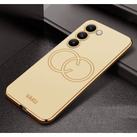 Vaku ® Vivo Y200e 5G Skylar Leather Pattern Gold Electroplated Soft TPU Back Cover