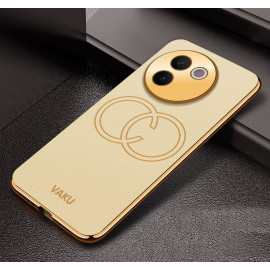 Vaku ® Vivo V30e 5G Skylar Leather Pattern Gold Electroplated Soft TPU Back Cover