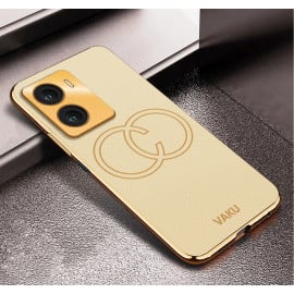 Vaku ® Vivo T2x 5G Skylar Leather Pattern Gold Electroplated Soft TPU Back Cover