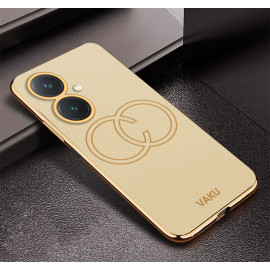 Vaku ® Vivo Y27 Skylar Leather Pattern Gold Electroplated Soft TPU Back Cover