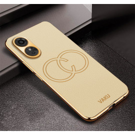 Vaku ® Oppo A17 Skylar Leather Pattern Gold Electroplated Soft TPU Back Cover