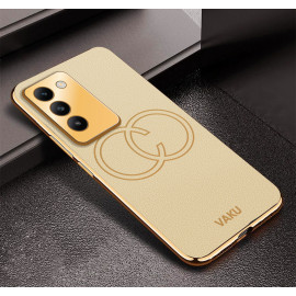Vaku ® Vivo Y100 4G Skylar Leather Pattern Gold Electroplated Soft TPU Back Cover