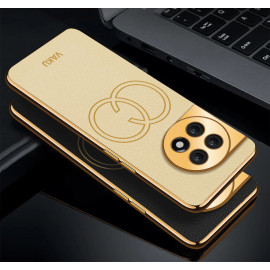 Vaku ® OnePlus 11 Skylar Series Leather Stitched Gold Electroplated Soft TPU Back Cover