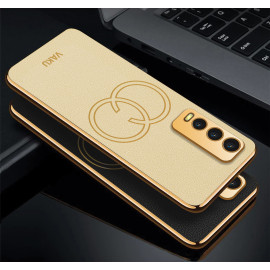 Vaku ® Vivo Y20 Skylar Leather Pattern Gold Electroplated Soft TPU Back Cover Case