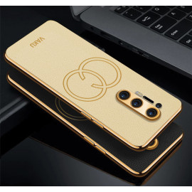 Vaku ® OnePlus 8 Pro Skylar Series Leather Stitched Gold Electroplated Soft TPU Back Cover