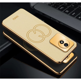 Vaku ® Vivo Y02 Skylar Leather Pattern Gold Electroplated Soft TPU Back Cover Case