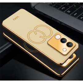 Vaku ® Vivo Y200 5G Skylar Leather Pattern Gold Electroplated Soft TPU Back Cover