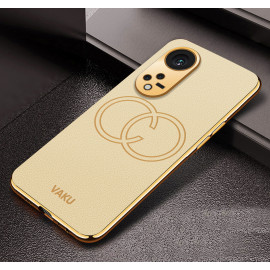 Vaku ® Oppo Reno8T 5G Skylar Leather Pattern Gold Electroplated Soft TPU Back Cover