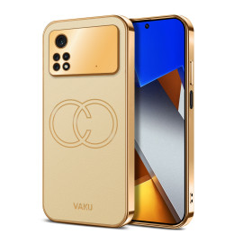 Vaku ® Xiaomi Poco M4 Pro Skylar Leather Pattern Gold Electroplated Soft TPU Back Cover