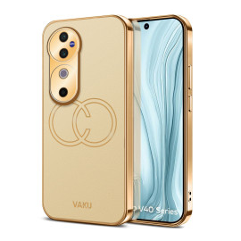 Vaku ® Vivo V40 5G Skylar Leather Pattern Gold Electroplated Soft TPU Back Cover