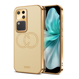 Vaku ® Vivo V30 5G Skylar Leather Pattern Gold Electroplated Soft TPU Back Cover