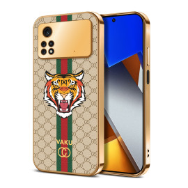 Vaku ® Xiaomi Poco M4 Pro Lynx Designer Leather Pattern Gold Electroplated Soft TPU Back Cover Case
