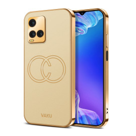 Vaku ® Vivo Y33T Skylar Leather Pattern Gold Electroplated Soft TPU Back Cover Case