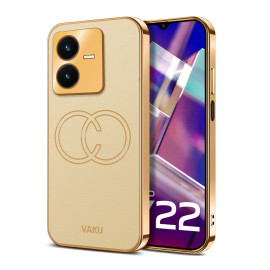 Vaku ® Vivo Y22 Skylar Leather Pattern Gold Electroplated Soft TPU Back Cover