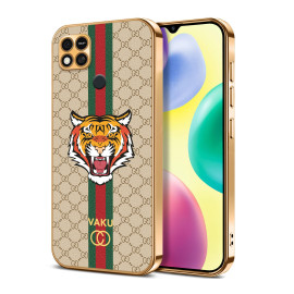 Vaku ® Xiaomi Redmi 10A Lynx Designer Leather Pattern Gold Electroplated Soft TPU Back Cover Case