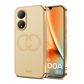 Vaku ® Vivo Y100A 5G Skylar Leather Pattern Gold Electroplated Soft TPU Back Cover