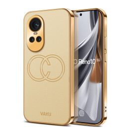 Vaku ® Oppo Reno10 Pro 5G Skylar Leather Pattern Gold Electroplated Soft TPU Back Cover