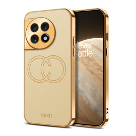 Vaku ® OnePlus 11R Skylar Leather Stitched Gold Electroplated Soft TPU Back Cover